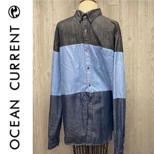 Ocean Current Chambray Colorblock Oxford Button Up